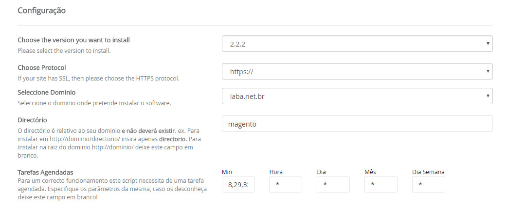 Configurações Instalação Magento